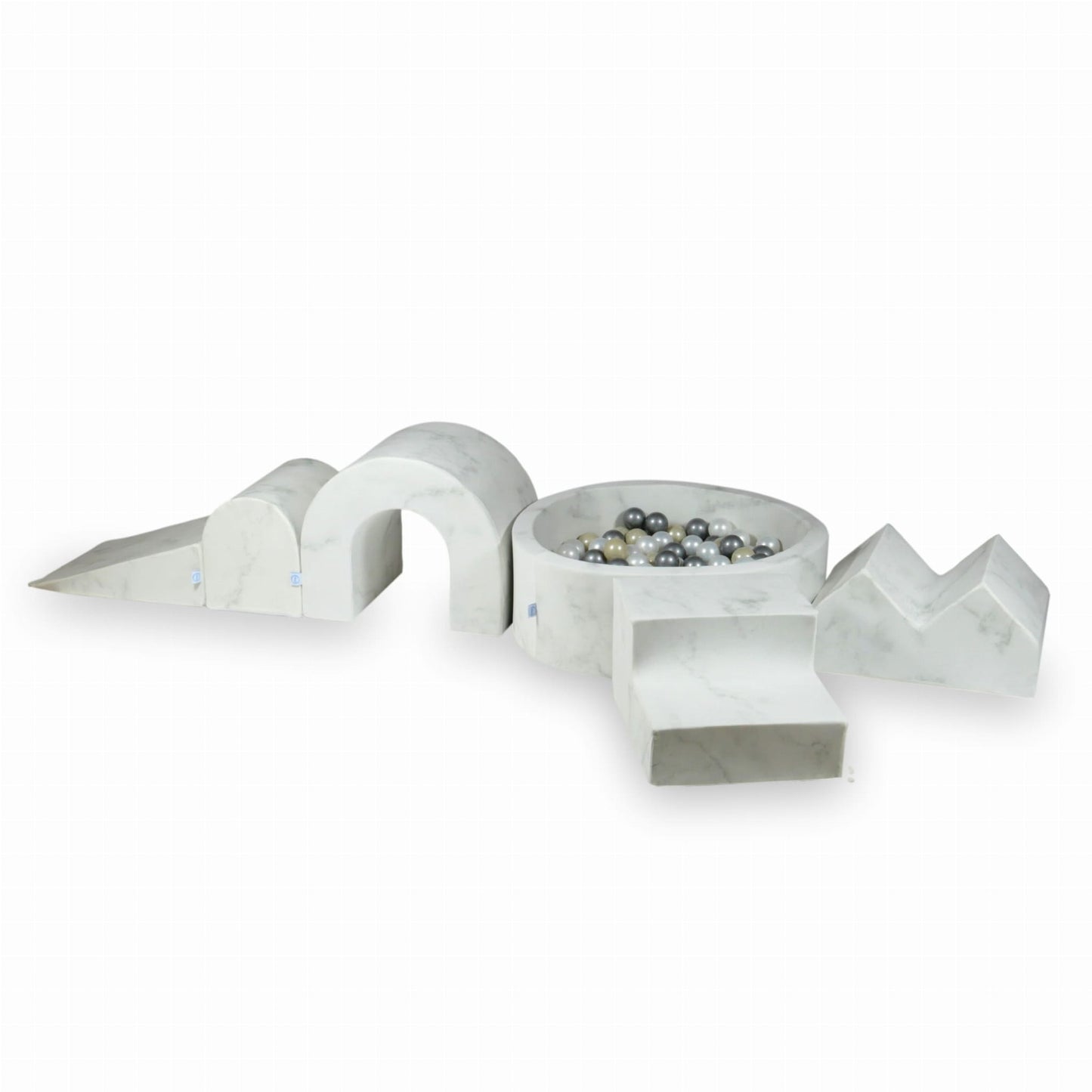 Jeu en mousse avec piscine ronde 90x30 Marmur + 5 éléments + 200 balles (perle, argent, or clair)