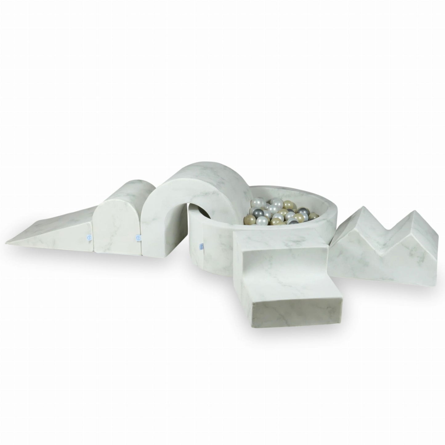 Jeu en mousse avec piscine ronde 90x30 Marmur + 5 éléments + 200 balles (perle, argent, or clair)