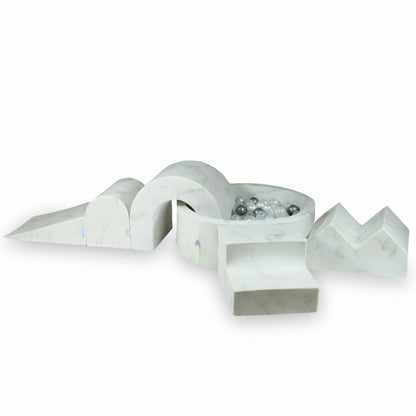 Jeu en mousse avec piscine ronde 90x30 Marmur + 5 éléments + 200 balles (transparent, perle, argent)