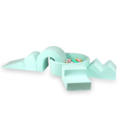 Ensemble de jeu en mousse avec piscine ronde 90x30 Menthe + 5 éléments + 200 balles (transparent, blanc, rose bébé, menthe, beige)