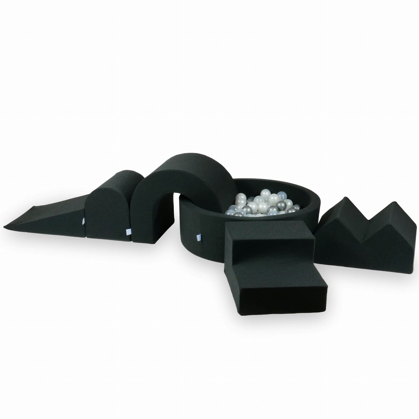 Jeu en mousse avec piscine ronde 90x30 Graphite + 5 éléments + 200 balles (transparent, perle, argent)
