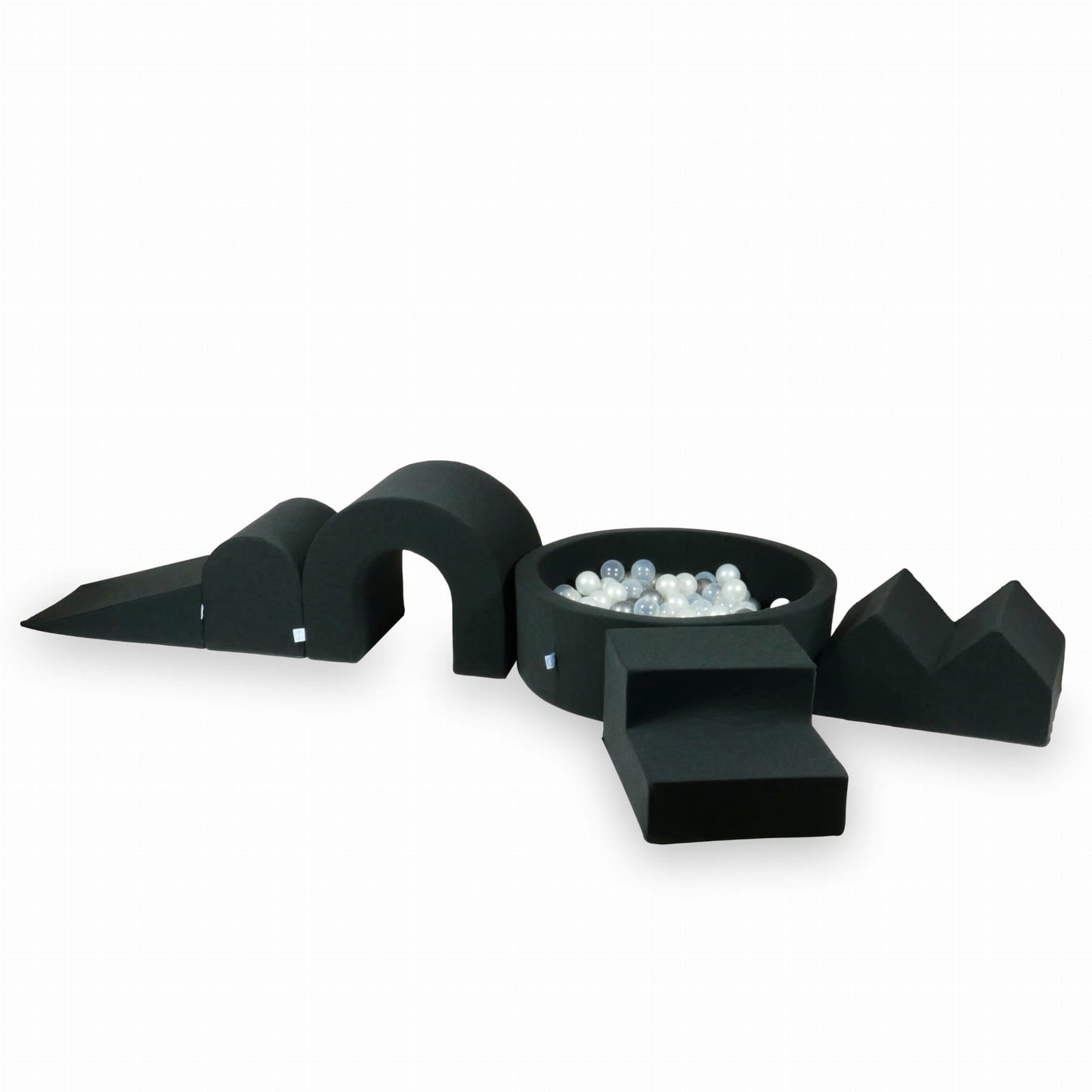 Jeu en mousse avec piscine ronde 90x30 Graphite + 5 éléments + 200 balles (transparent, perle, argent)