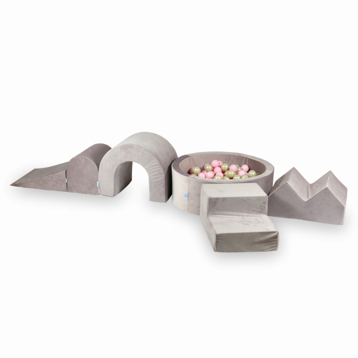 Jeu en mousse avec piscine ronde 90x30 Velvet Lila + 5 éléments + 200 balles (rose bébé, or clair)