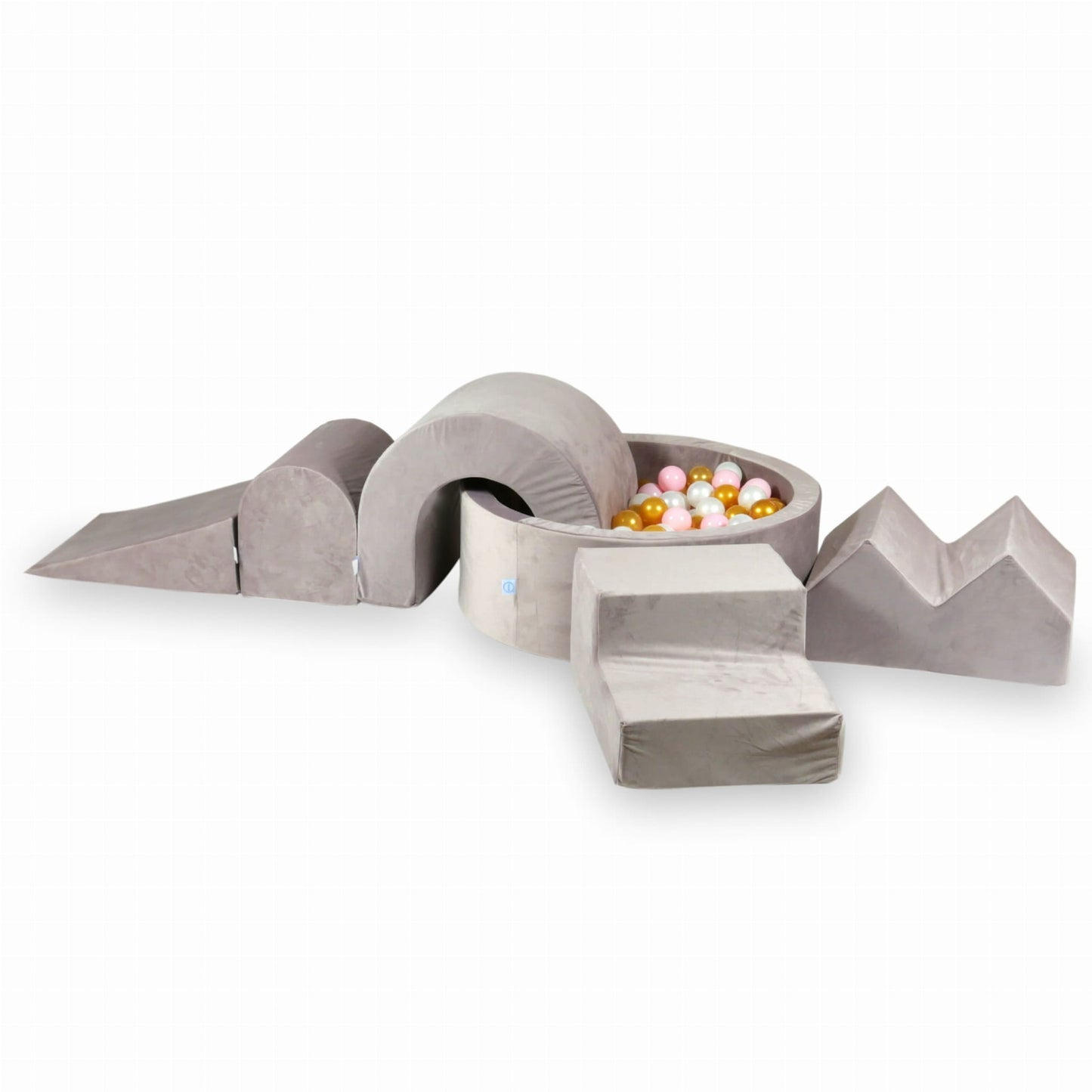 Ensemble de jeux en mousse avec piscine ronde 90x30 Velvet Lila + 5 éléments + 200 balles (perle, rose bébé, doré)