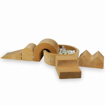 Ensemble de jeux en mousse avec piscine ronde 90x30 Velvet Soft Carmel + 5 éléments + 200 balles (transparent, blanc, perle, gris, or clair)