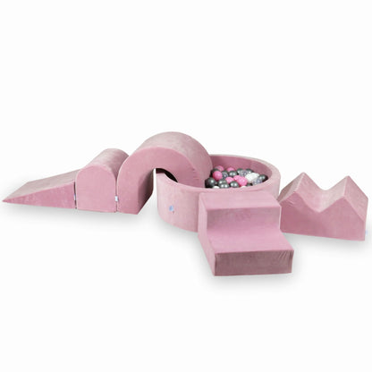 Ensemble de jeu en mousse avec piscine ronde 90x30 Velvet Soft Pink + 5 éléments + 200 balles (transparent, blanc, argent, rose poudré)