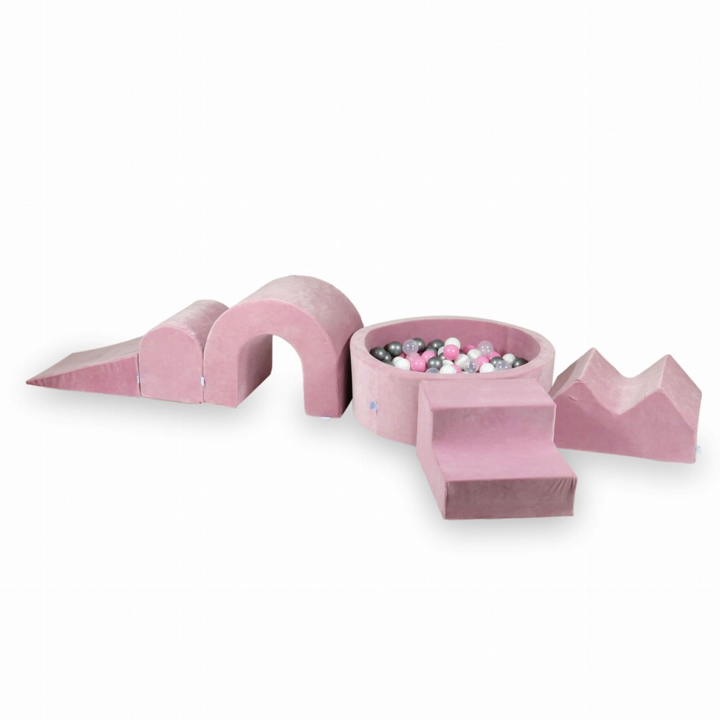 Ensemble de jeu en mousse avec piscine ronde 90x30 Velvet Soft Pink + 5 éléments + 200 balles (transparent, blanc, argent, rose poudré)
