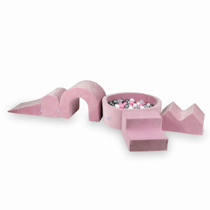 Ensemble de jeu en mousse avec piscine ronde 90x30 Velvet Soft Pink + 5 éléments + 200 balles (transparent, blanc, argent, rose poudré)