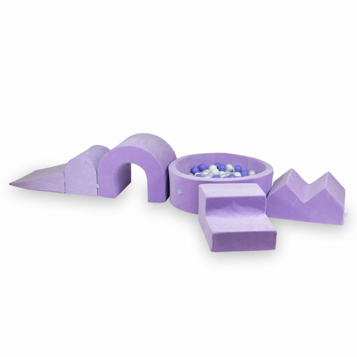 Ensemble de jeu en mousse avec piscine ronde 90x30 Velvet Soft Violet + 5 éléments + 200 balles (blanc, perle, chiné)