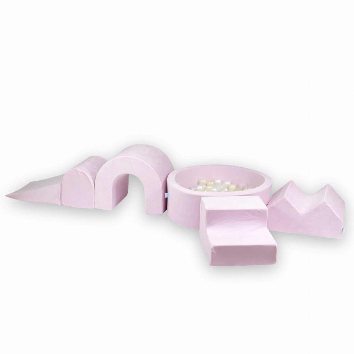 Ensemble de jeu en mousse avec piscine ronde 90x30 Velvet Soft Light Pink + 5 éléments + 200 balles (transparent, nacré, effet sirène)