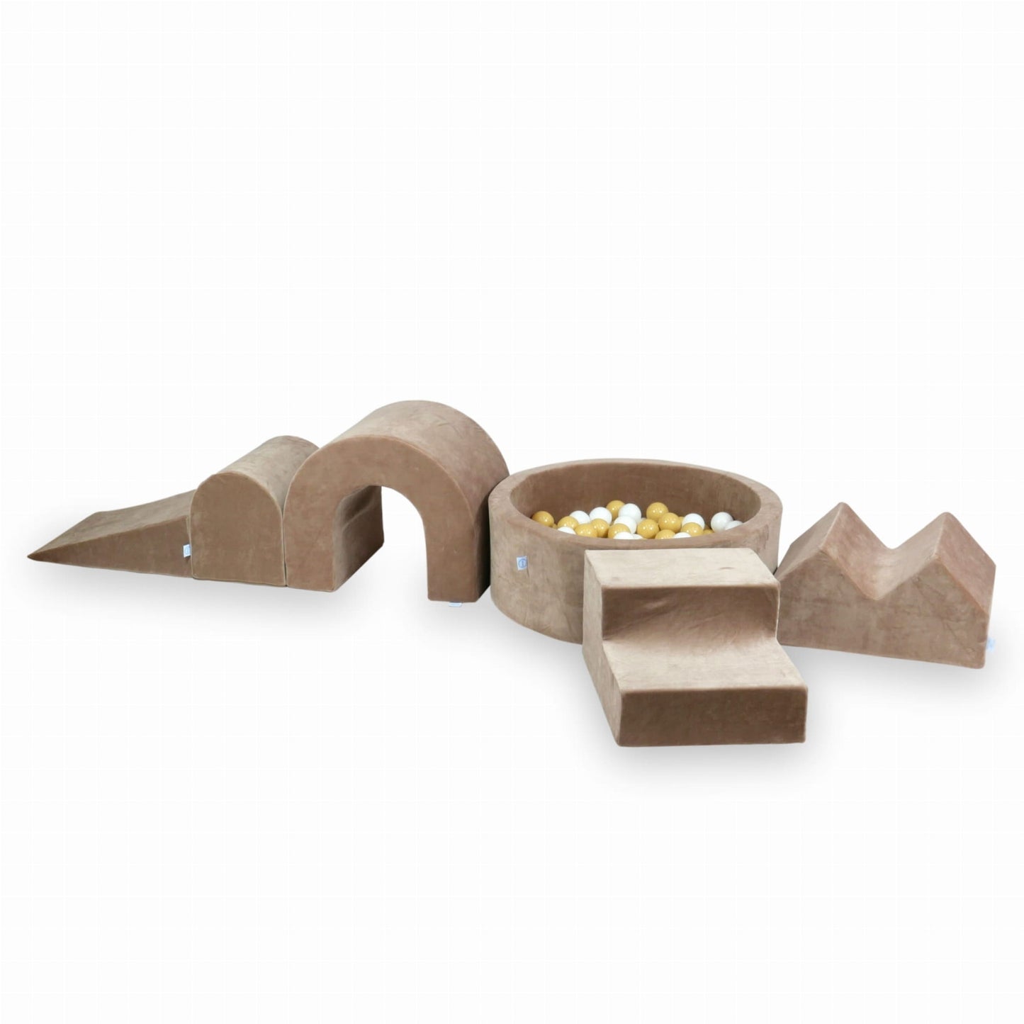 Ensemble de jeu en mousse avec piscine ronde 90x30 Velvet Soft Dark Beige + 5 éléments + 200 balles (blanc, beige)