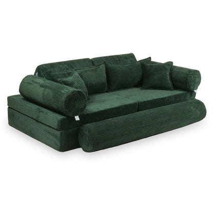 Housse de canapé de jeu Montessori en velours côtelé de luxe vert