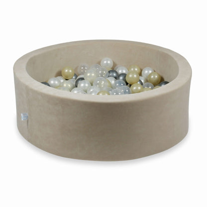 Piscine à Balles 90x30cm Velvet Soft Beige avec boules 200pcs (or clair, effet sirène, perle, transparent, argent)