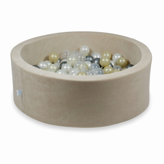 Piscine à Balles 90x30cm Velvet Soft Beige avec boules 200pcs (or clair, effet sirène, perle, transparent, argent)