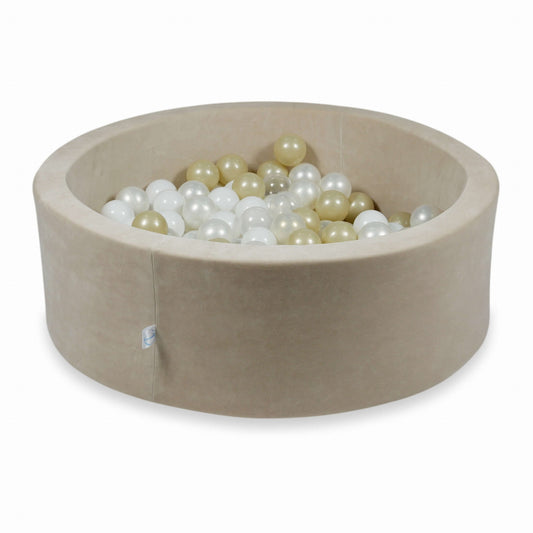 Piscine à Balles 90x30cm Velvet Soft Beige avec boules 200pcs (transparent, blanc, perle, or clair, effet sirène)