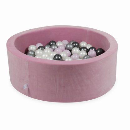 Piscine à Balles 90x30cm Velvet Soft Rose avec boules 200pcs (perle rose layette, argent, graphite métallisé, perle)