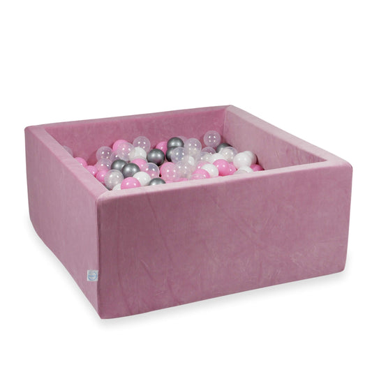 Piscine à Balles 90x90x40cm Velvet Soft Rose avec balles 400pcs (rose poudré, argent, blanc, transparent)