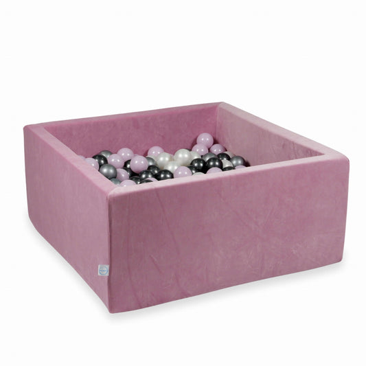 Piscine à Balles 90x90x40cm Velvet Soft Rose avec boules 400pcs (perle rose layette, argent, graphite métallisé, perle)