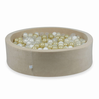 Piscine à Balles 110x30cm Velvet Soft Beige avec boules 400pcs (transparent, blanc, perle, or clair, effet sirène)