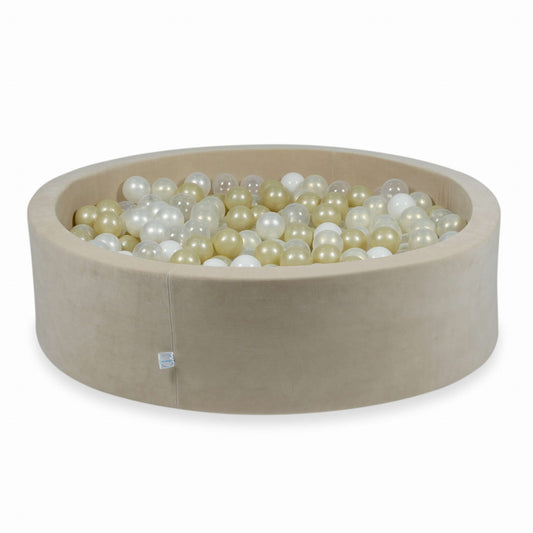 Piscine à Balles 110x30cm Velvet Soft Beige avec boules 400pcs (transparent, blanc, perle, or clair, effet sirène)