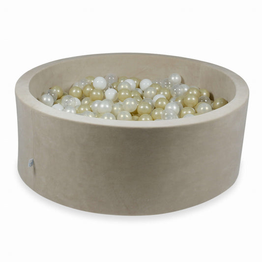 Piscine à Balles 110x40cm Velvet Soft Beige avec boules 500pcs (transparent, blanc, perle, or clair, effet sirène)