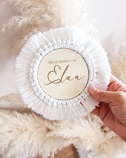 Annonce "Hello World" | Bois & Macramé