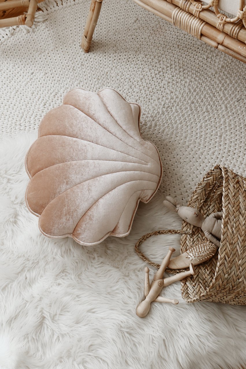 Coussin Coquillage Velours | Beige Perle