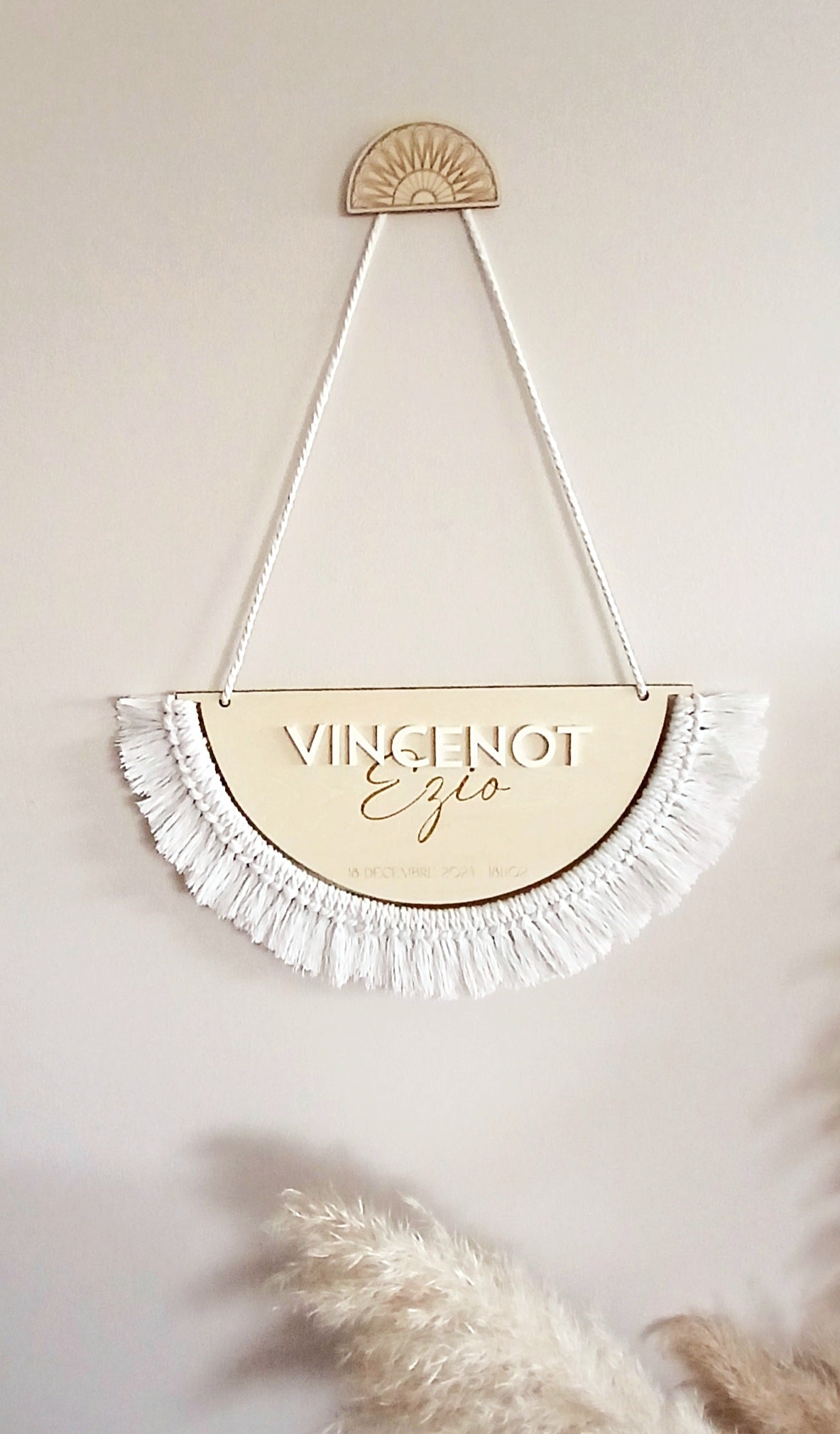 Plaque de Naissance Personnalisée | Bois & Macramé